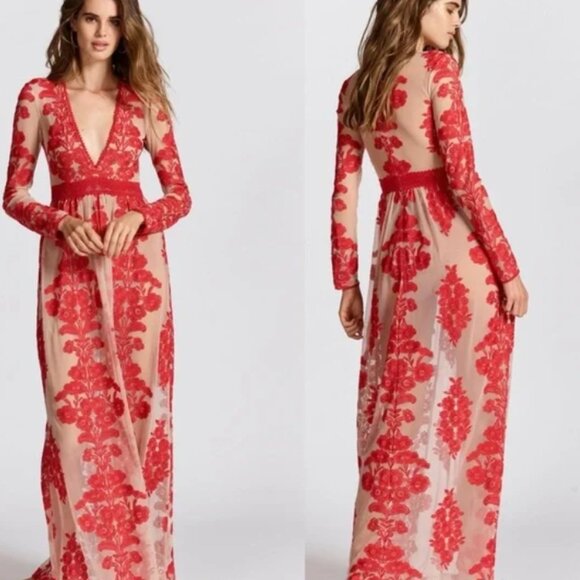NWT For Love and Lemons Temecula Lace Maxi Dress Red $295 - Picture 7 of 11